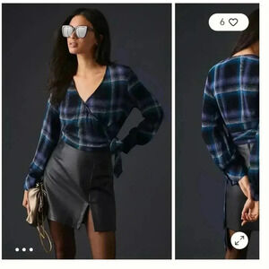 Bella Dahl plaid wrap shirt NWT sold out on Anthropologie sz Large